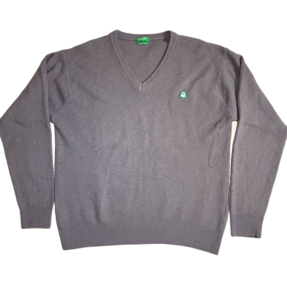 United Colors of Benetton Grey Wool Cashmere Blend V-Neck Sweater Size M